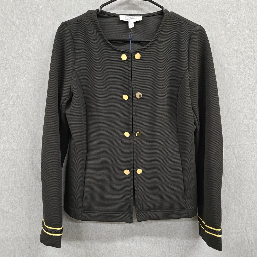Libby Edelman Womens Black Military Jacket Gold Buttons Ribbed Ottoman NWT M